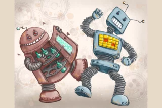 feelgood-illustratie van dansende robots